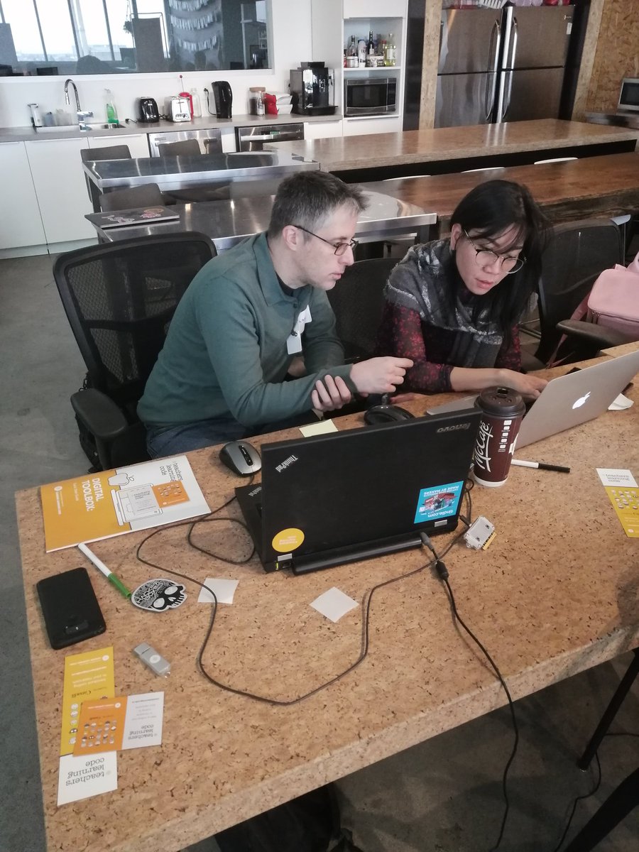 learningcodeyul's tweet image. It's warm and cozy at our first Teachers Learning Code workshop at @DistrictMcorp. @MDoveDesign is turning teachers into students today!