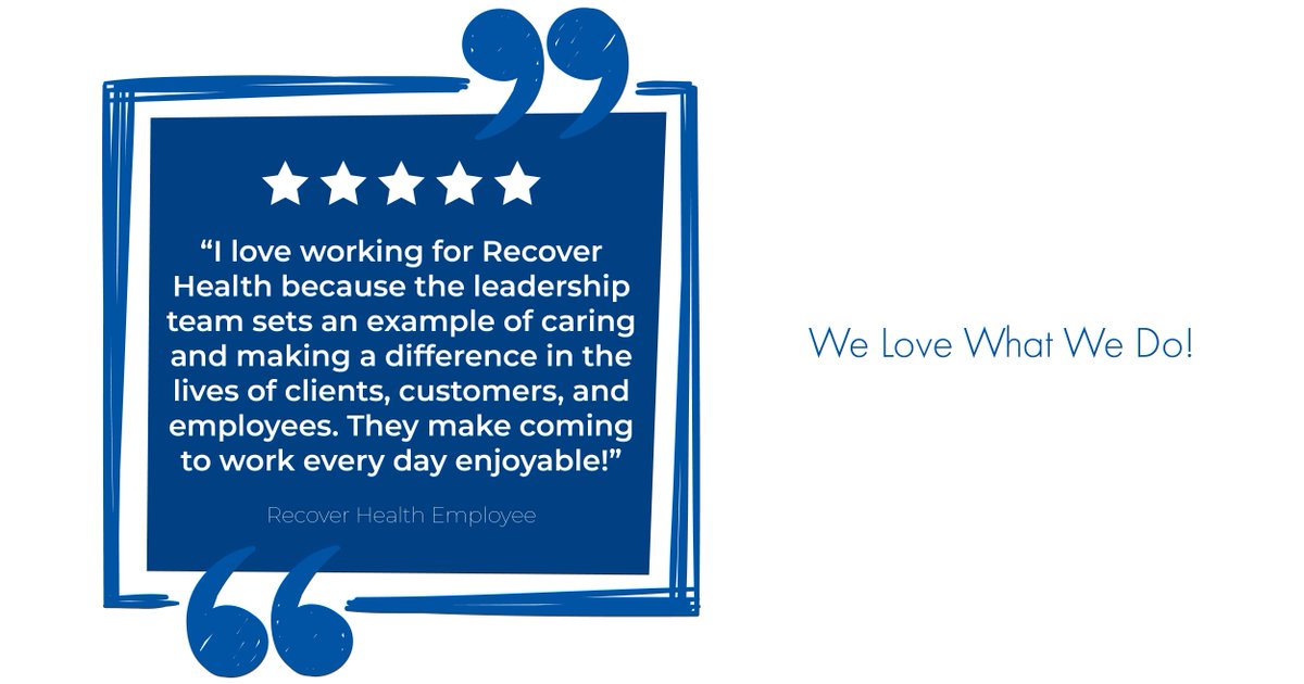 Recover_Health's tweet photo. Our #RecoverHealth family is dedicated to the rewarding work of making a meaningful difference in people's lives everyday. #welovewhatwedo https://t.co/2BNDzqQ9Fy