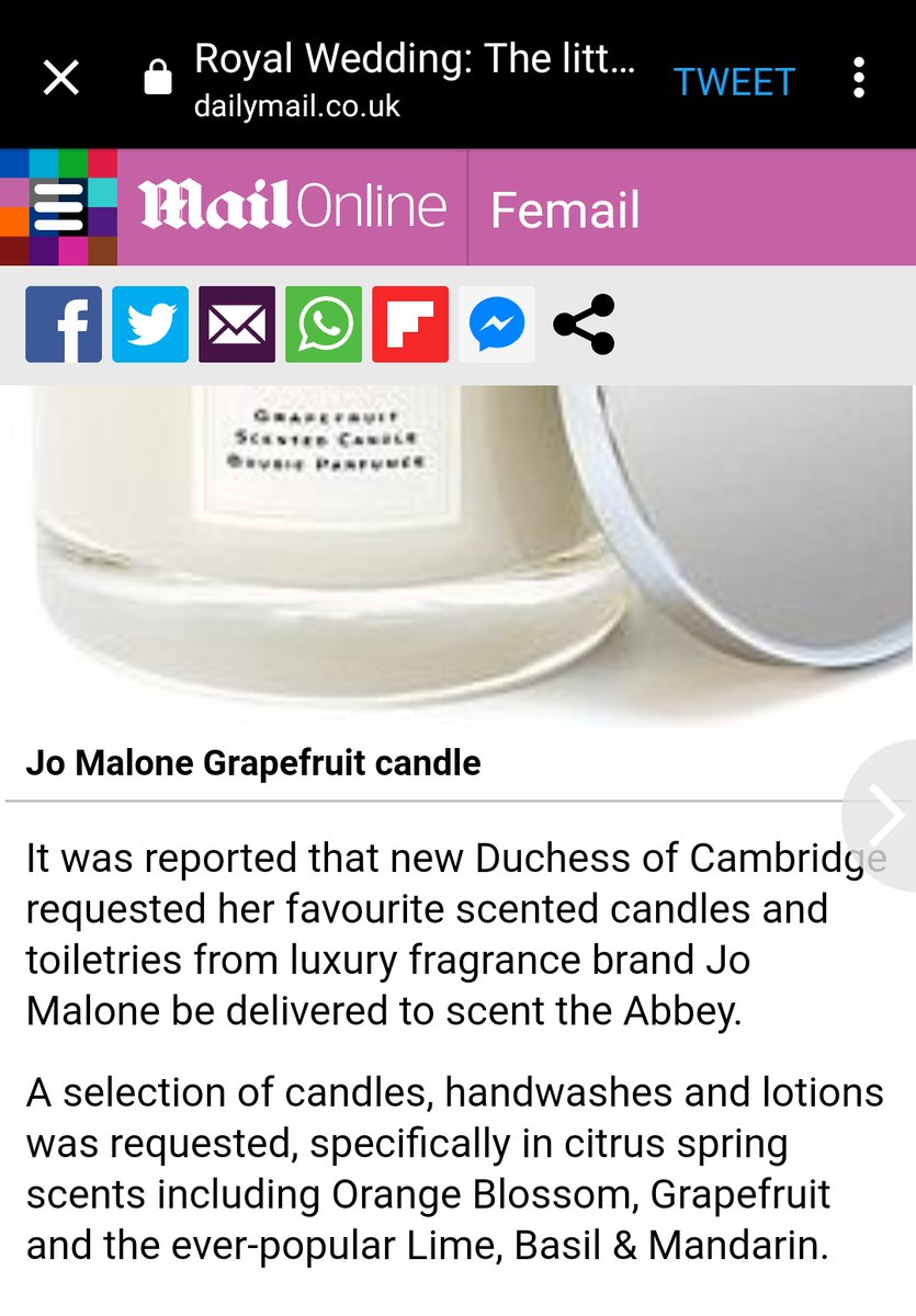 Exhibit 25:  #ScentedCandleGate Everyone wants their wedding to be perfect, yes? Right down to the smell. Kate's choice of Jo Malone scented candles is lauded. Yet Meghan is "kicking up a stink" with her "dictatorial" ways. Both wanted a memorable wedding, understandably.