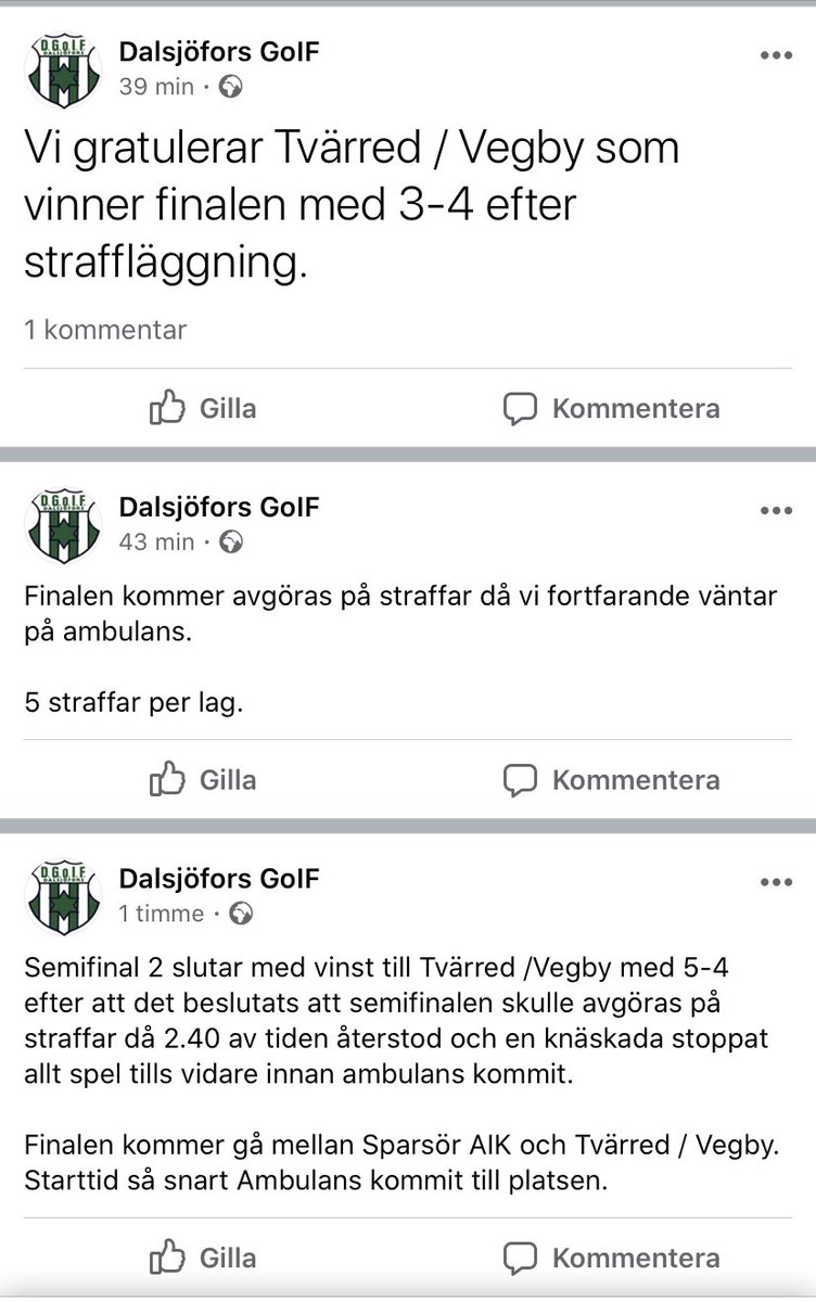 Fantastiskt väl genomförd cup! Snöpligt slut! Vi hälsar krya på dig till Dalsjöfors spelare och grattis till Tvärred/Vegby.