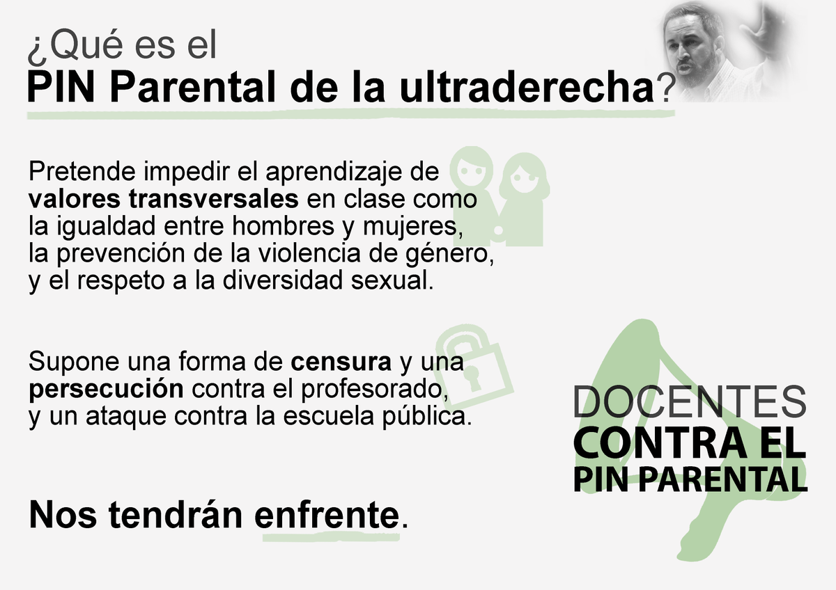 noalpinparental's tweet photo. ¿Qué es el #PINParental? Es censura, persecución contra el profesorado y un ataque contra la escuela pública.

No nos van a amedrentar. Nos tendrán enfrente. https://t.co/0qTj1sC66q