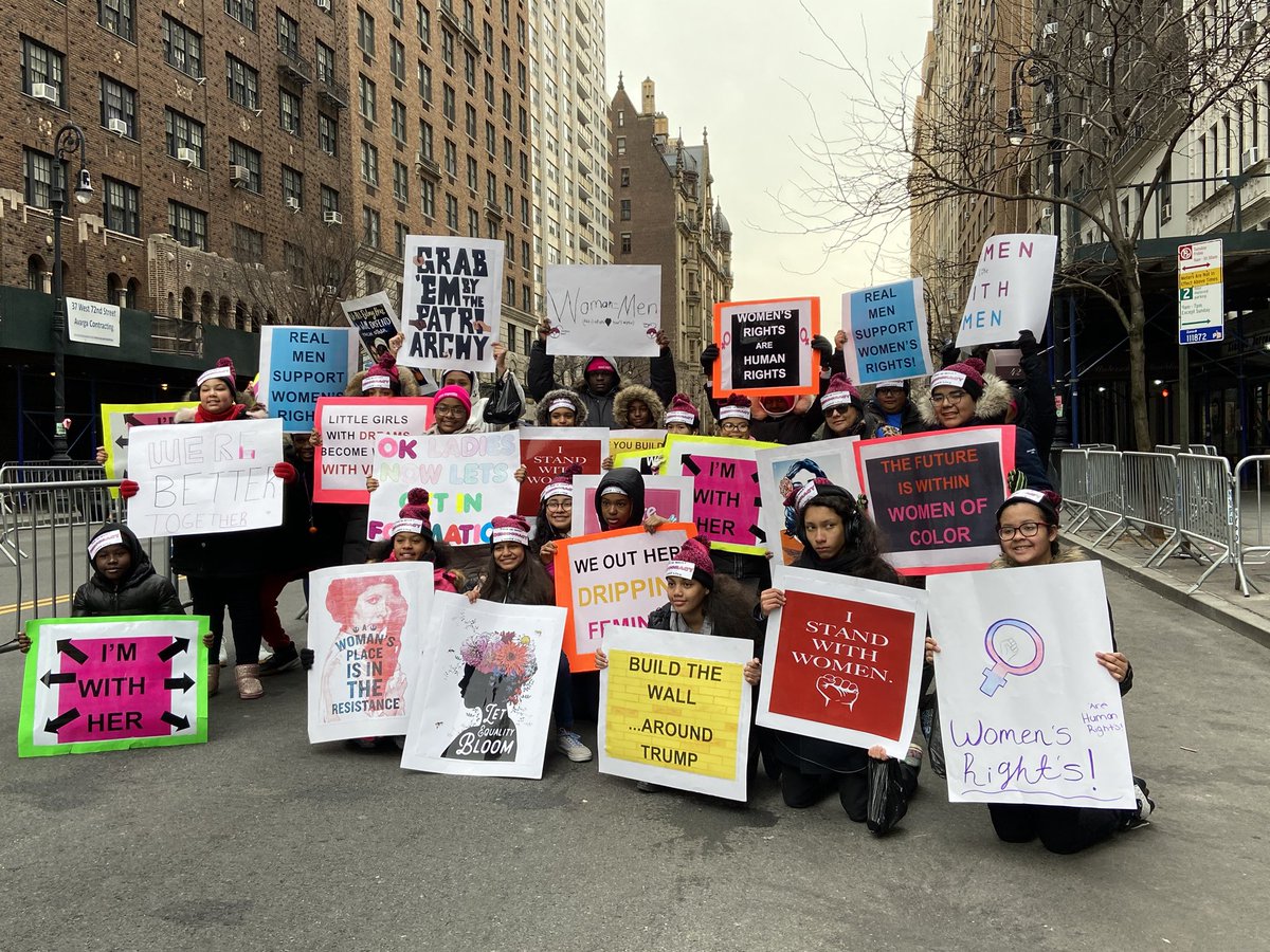 kelly10a's tweet photo. Student council and student athletes at the #womensmarch thank you Ms. Clare and Ms. Bravo for organizing this trip and giving our students this opportunity! @News12BX @CSD10Bronx https://t.co/nesodJDT8n