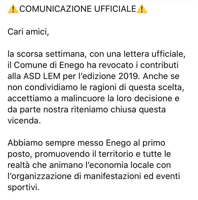 enegomarcesina's tweet photo. ⚠️COMUNICAZIONE UFFICIALE⚠️
Uno sguardo al futuro per la LEM 2020, sempre, senza farci fermare dagli ostacoli e dalle difficoltà. #NeverGiveUp #newedition #lem2020 #unosguardoalfuturo #rededition #lacorsadelrilancio https://t.co/snBZDya7Gp