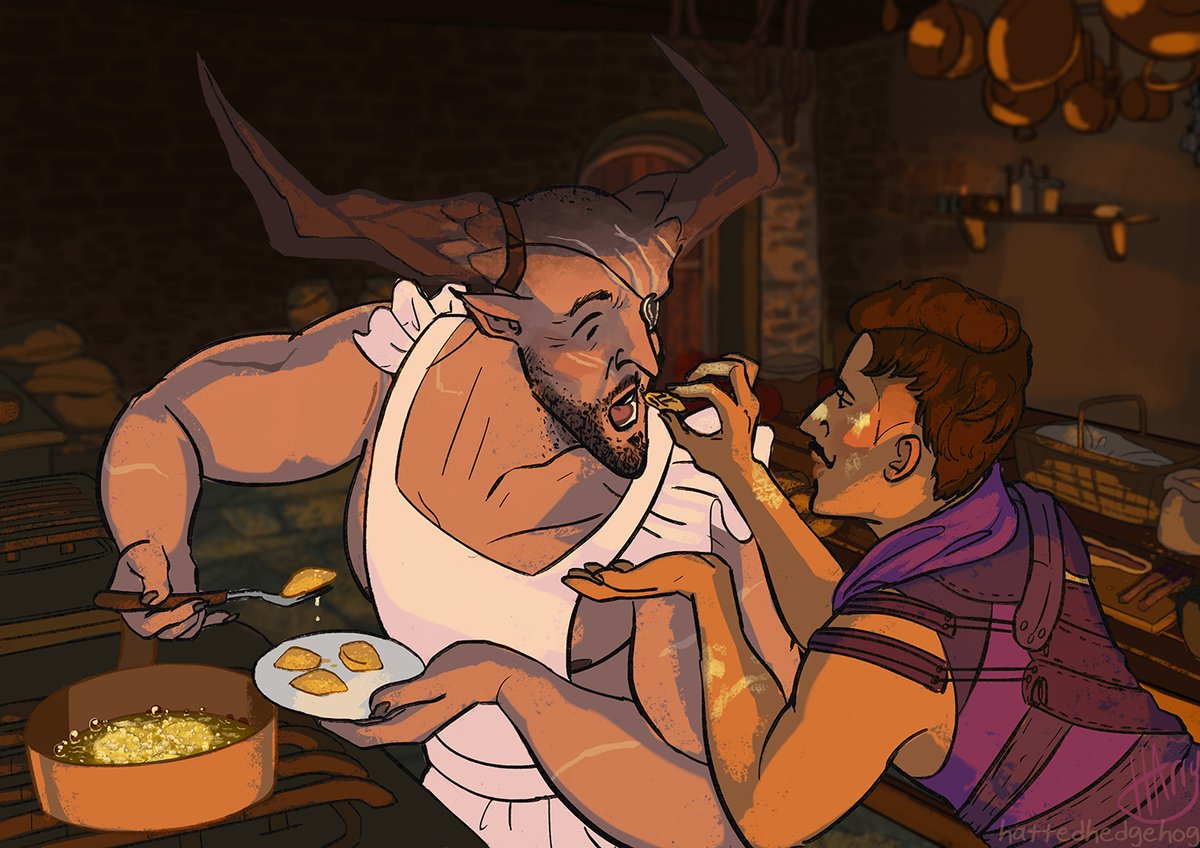 My entry for the #AdoribullReverseBang2019! The prompt I came up with was “Tastes like home” in which Dorian and Bull both try to make food from each other’s homeland as a surprise and eventually learn to cook the dishes together. 
#dragonage #dragonageinquisition