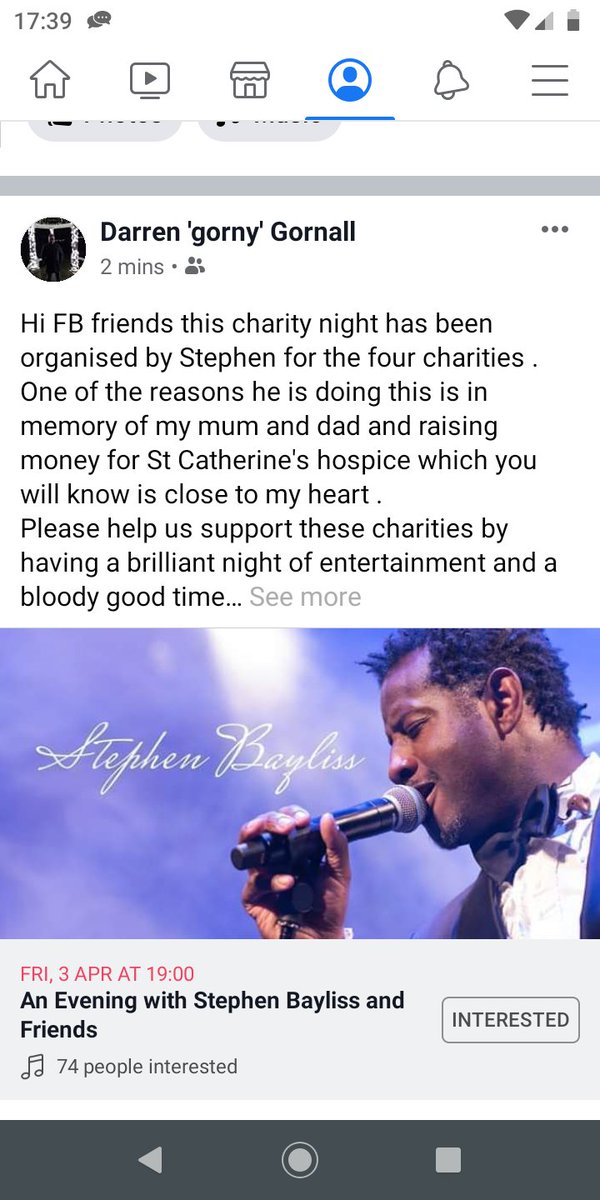 Twitter friends would you be interested in coming to this night out . There's Stephen plus Eric Jones the singing postman and also a Comedian . One of the charities money being raised for is St Catherine's hospice . Could you also retweet if possible cheers 👍