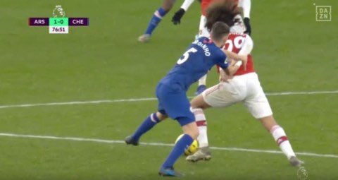 Jorginho escapes a second yellow for a tactical foul on Guendouzi. No attempt to win the ball and stopped a counter attack. We were winning 1-0 at this point and ended up losing 2-1. Incident occurred on the 76th minute. Fair to say we could have seen the game out vs 10 men.