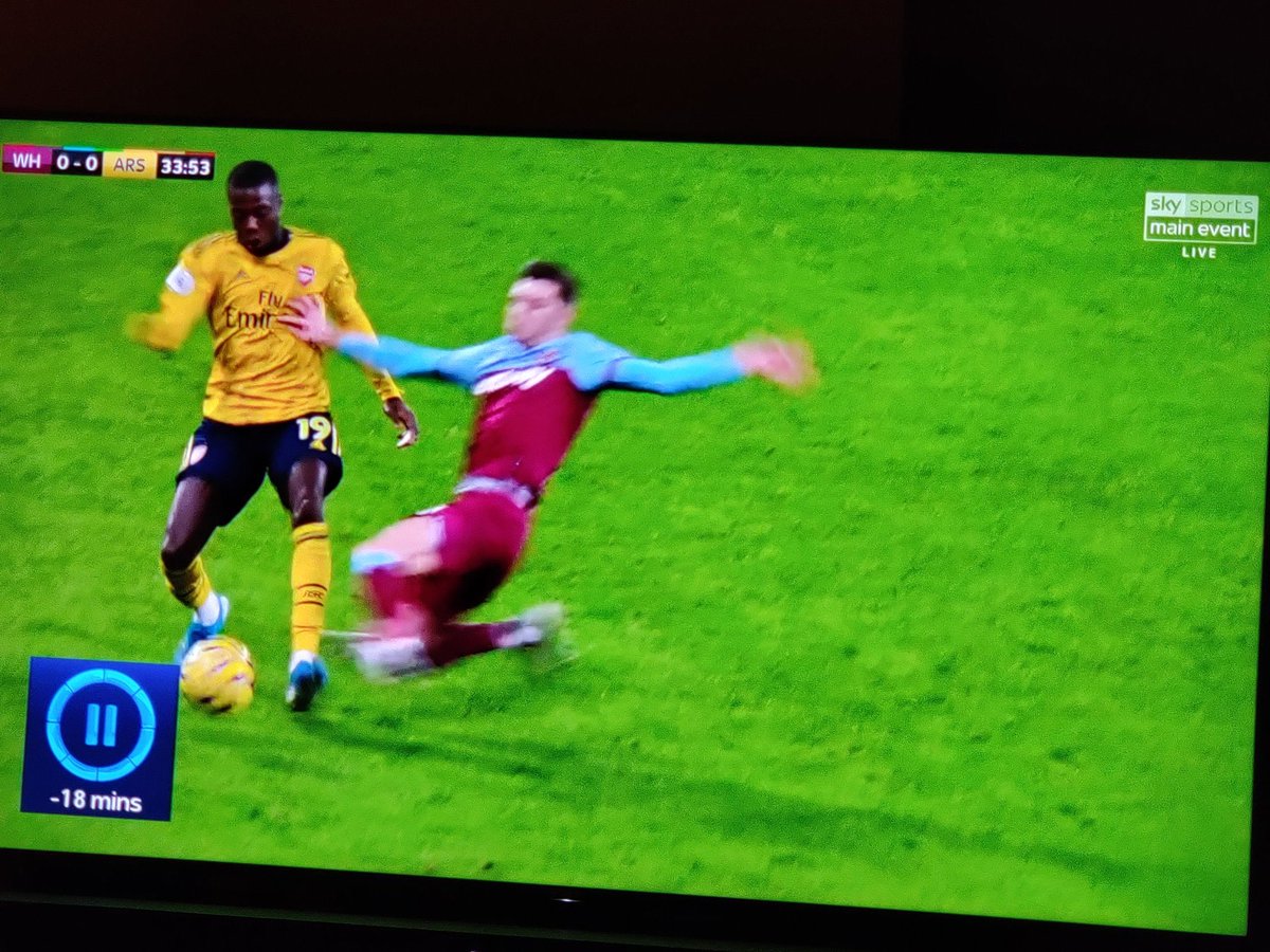 Aaron Cresswell escaped a red card for a reckless lunge on Pépé. Fortunately on this occasion, we still went on and won the game.