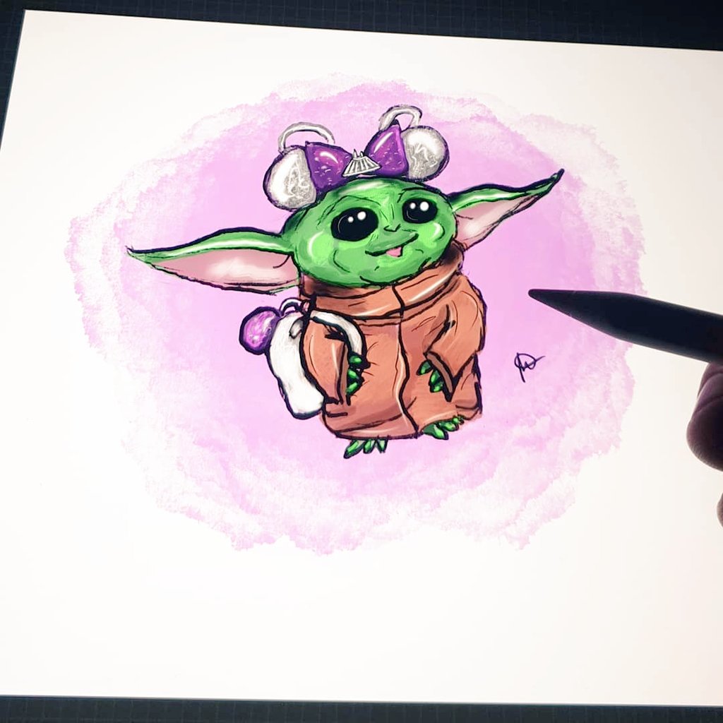 MartsartUK's tweet photo. Baby Yoda got some merch!.. So who else got the January Space Mountain Minnie collection? #mickey #spacemountain #BabyYoda #minniecollection #Disney #disneyworld #artist #gallery #creative #disneyart #waltdisneyworld #disneyland #disneyparks https://t.co/f24uPAAsP9