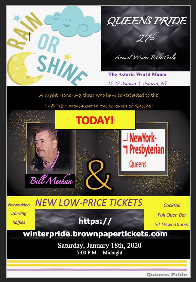 6 Hours To Go! Rain or Shine! 

Don’t miss our 1st LGBTQ+ event of the year! That's right, our 27th Annual Winter Pride Gala is TONIGHT! 
From 7:00 PM to Midnight The Astoria World Manor
winterpride.brownpapertickets.com