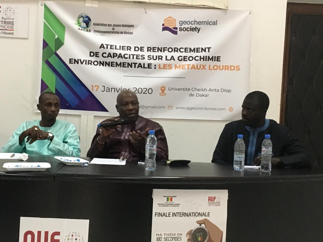 Association of Young Geologists and Environmentalists of Senegal <a href="/Ajges01/">Jeunes géologues et environnementalistes Sn(AJGES)</a>  workshop on environmental geochemistry : heavy metals with Geochemical Society <a href="/geochemsoc/">Geochemical Society</a> and Cheikh Anta University. <a href="/theAGU/">AGU (American Geophysical Union)</a>