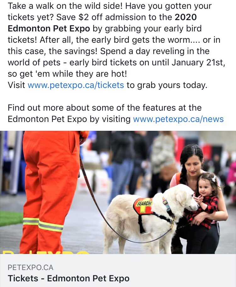 PitBullsforLife's tweet photo. Have you heard?! Pet Expo is offering $2 off the early bird ticket purchases until January 21st! Come & visit us at booth 500 & check out our new mech & meet some ๐ถ๐พ! Canโt wait to see you there! #petexpoedmonton #supportlocalrescue #pitbull #resonsiblerescue https://t.co/OYk8gxjulK