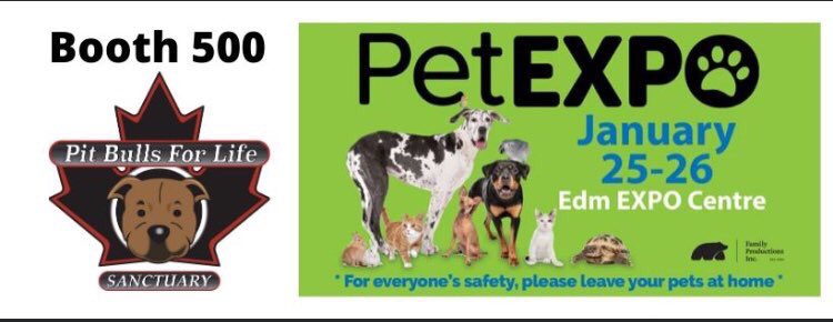PitBullsforLife's tweet photo. Have you heard?! Pet Expo is offering $2 off the early bird ticket purchases until January 21st! Come & visit us at booth 500 & check out our new mech & meet some ๐ถ๐พ! Canโt wait to see you there! #petexpoedmonton #supportlocalrescue #pitbull #resonsiblerescue https://t.co/OYk8gxjulK