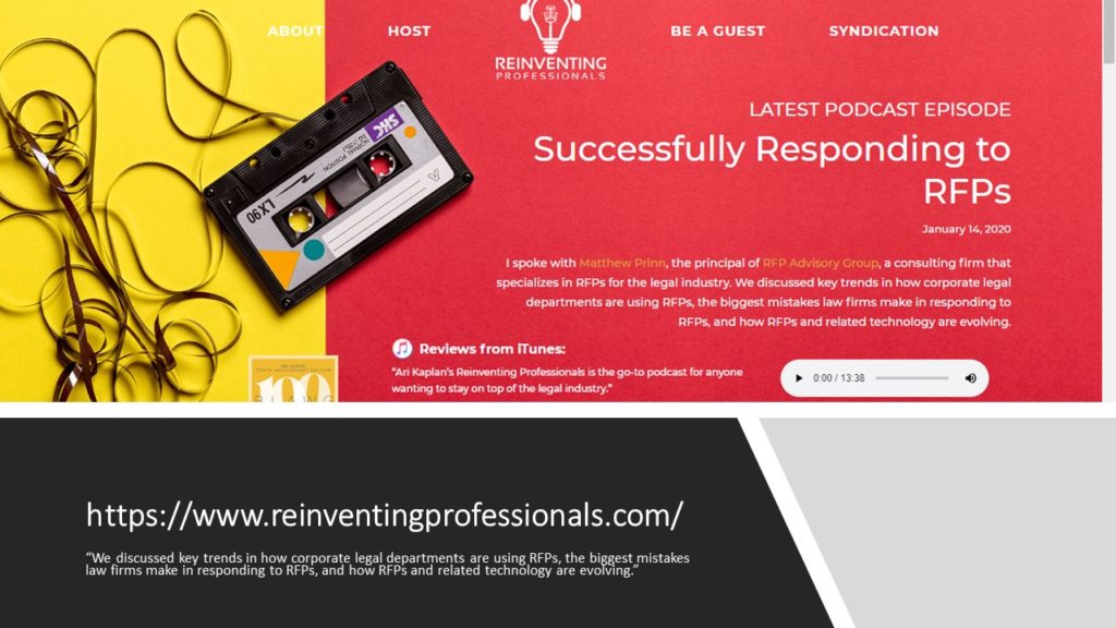 Matthew Prinn a Guest on Reinventing Professionals Podcast rfpag.com/rfp/matthew-pr… #Legal #RFP #RFPAdvisoryGroup