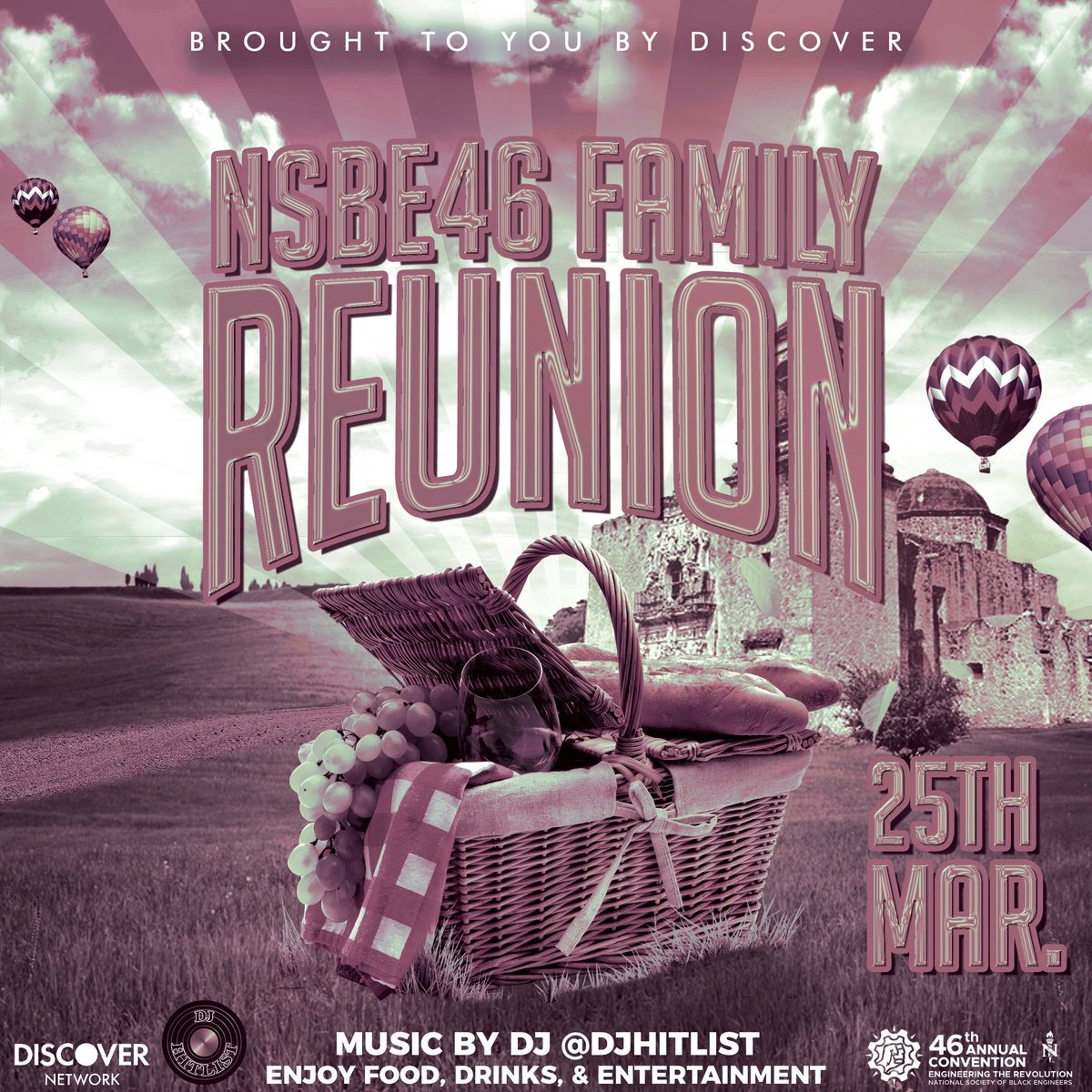 NSBEconvention's tweet image. The #NSBE46 Family Reunion, brought to you by Discover, is taking place on Wednesday March 25th, right after opening session. Enjoy food, music, and fun with your NSBE family! 

#nsbe46 #engineeringtherevolution #nsbe #sanantonio #familyreunion