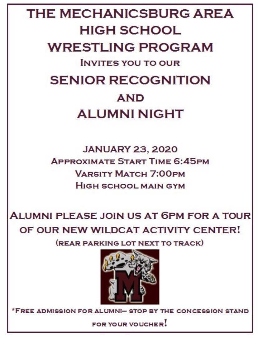 Mechwrestling's tweet photo. This Thursday...we dual against Cedar Cliff #wildcatpride #leaveitallonthemat #digdeep @GoMechanicsburg @Dr_Leidy @Cats2004 https://t.co/4GWHFea7yS