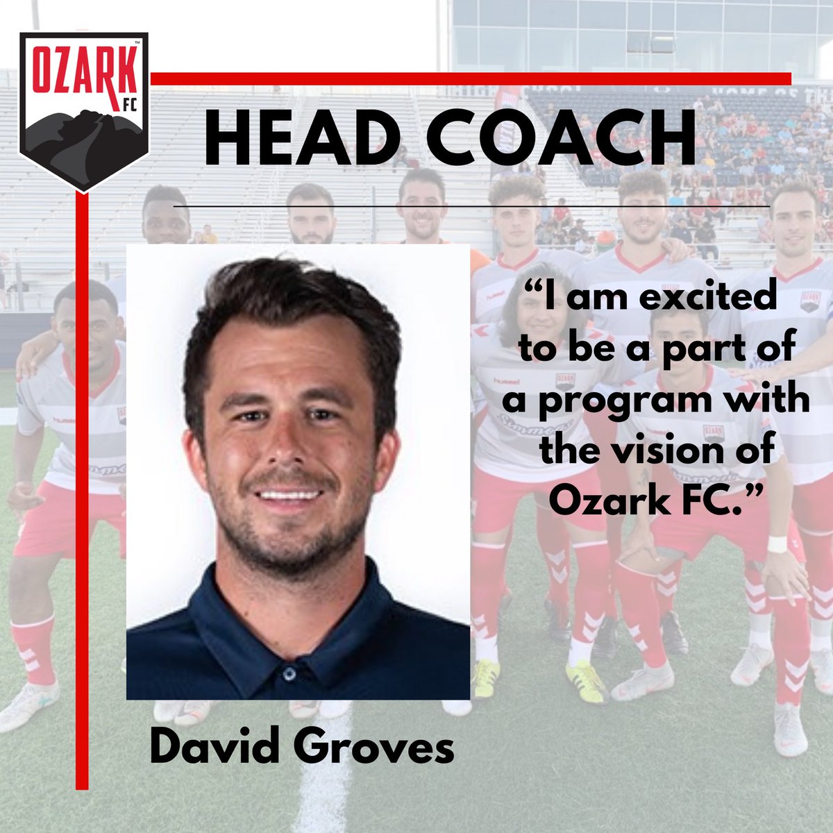 Ozark FC is excited to announce the appointment of David Groves, @grovicimo as the head coach for the coming Summer 2020 season. 

David says, “I am excited to be a part of a program with the vision of Ozark FC.”

Welcome David!