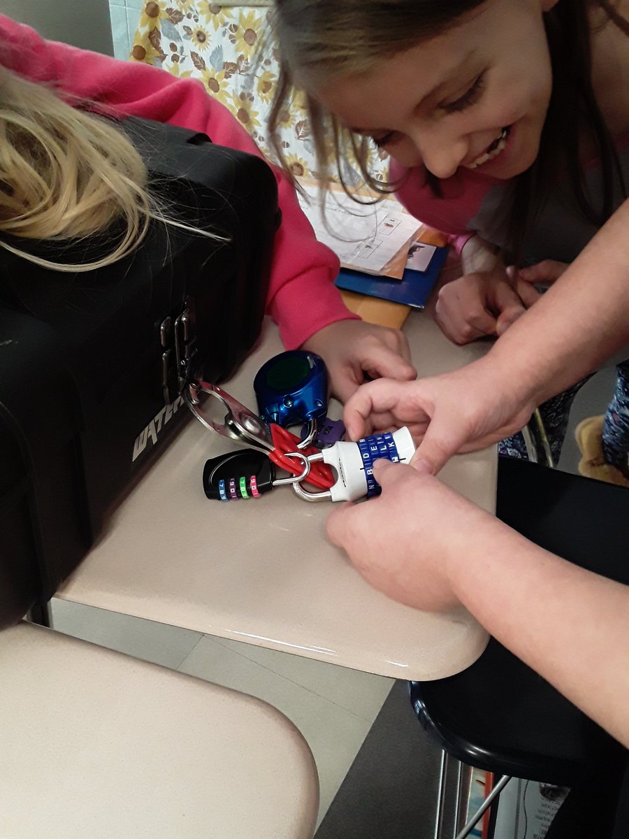 baes_ms's tweet photo. My ELA classes played an "Escape" themed game with our breakout boxes. Each team had to read and solve the puzzles to unlock each lock. They enjoyed looking at the clues and completing a task! Definitely a self-esteem builder!#pasmartgrant #baes #falconpride https://t.co/D43de7iJrc
