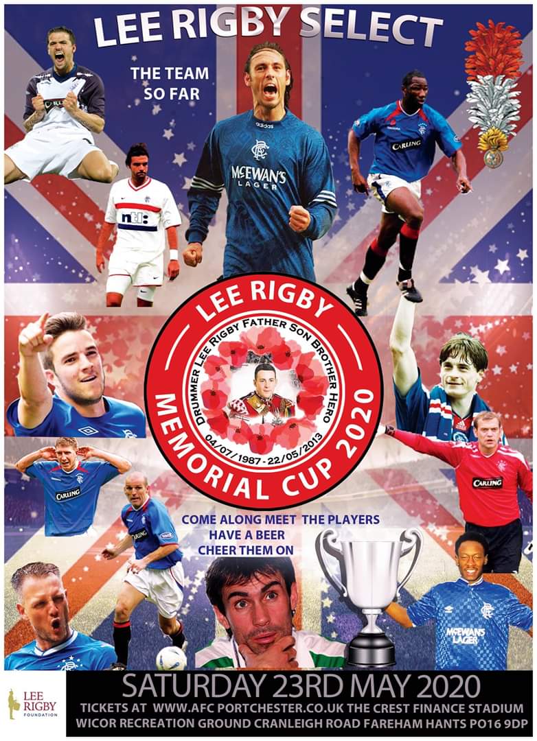 Blueheart 1872 π (@blueheart1872) on Twitter photo Rangers (Lee Rigby Select)
Tickets at afcportchester.co.uk/rangers-tickets
All money raised goes to <a href="/leerigbyfdn/">Lee Rigby Foundation</a>
<a href="/Negri70Marco/">marco negri</a> <a href="/alexrae1969/">Alex Rae</a> <a href="/marvellous_77/">marvin andrews</a> <a href="/AndyLittle_7/">Andy Little</a> <a href="/nnovo1010/">Nacho Novo</a> <a href="/alexrae1969/">Alex Rae</a> <a href="/KeithGillespie7/">Keith Gillespie</a> <a href="/Vignalgreg/">Vignal gregory</a> <a href="/CoachingRc1/">RC1 Coaching</a> <a href="/mattletiss7/">Matt Le Tissier βοΈ</a> <a href="/bigphilcampion/">BIG Phil Campion</a> <a href="/clinthill29/">Clint Hill</a>
Please RT Rangers (Lee Rigby Select)
Tickets at afcportchester.co.uk/rangers-tickets
All money raised goes to <a href="/leerigbyfdn/">Lee Rigby Foundation</a>
<a href="/Negri70Marco/">marco negri</a> <a href="/alexrae1969/">Alex Rae</a> <a href="/marvellous_77/">marvin andrews</a> <a href="/AndyLittle_7/">Andy Little</a> <a href="/nnovo1010/">Nacho Novo</a> <a href="/alexrae1969/">Alex Rae</a> <a href="/KeithGillespie7/">Keith Gillespie</a> <a href="/Vignalgreg/">Vignal gregory</a> <a href="/CoachingRc1/">RC1 Coaching</a> <a href="/mattletiss7/">Matt Le Tissier βοΈ</a> <a href="/bigphilcampion/">BIG Phil Campion</a> <a href="/clinthill29/">Clint Hill</a>
Please RT