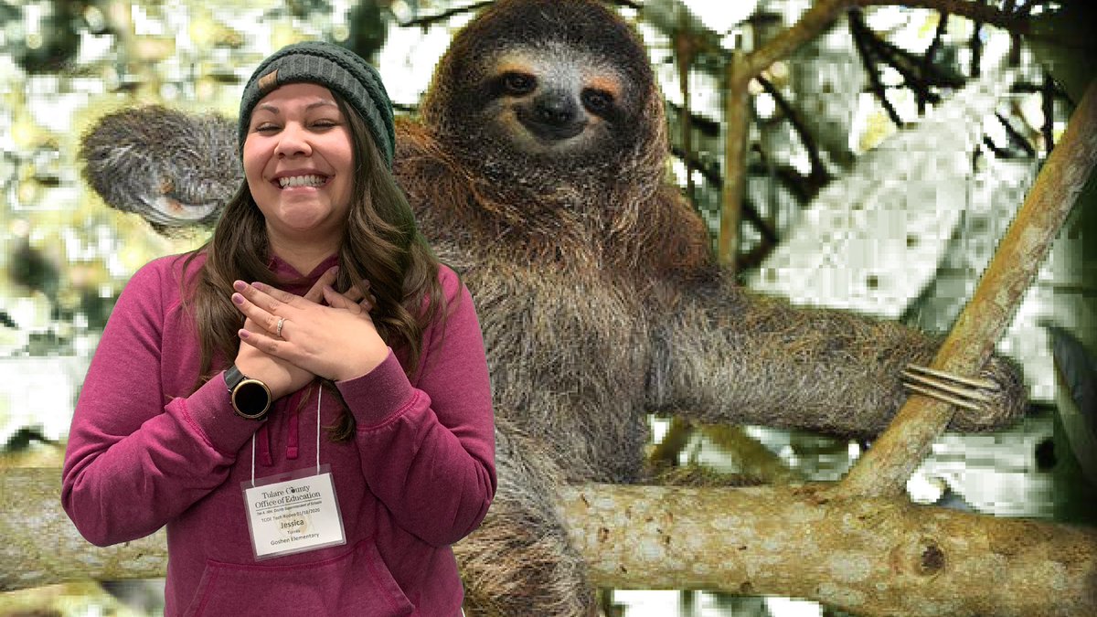 Green Screen is FUN! #DoInk I finally got to ride an elephant and Jessica got a hug from a sloth! So much fun! #goshenvision #Techrodeo <a href="/visaliausd/">Visalia Unified School District</a>