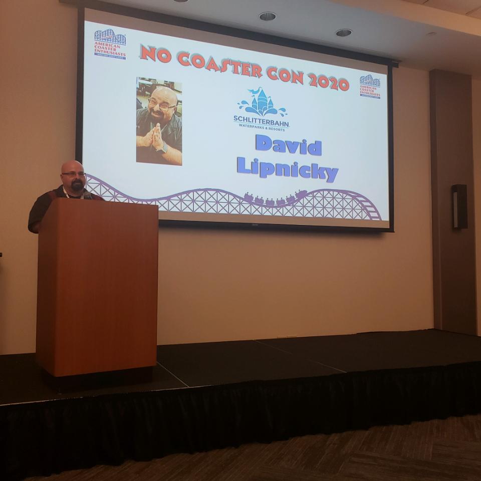 aceonlineorg's tweet photo. Our David Lipnicky fills in for the @Schlitterbahn presentation at @ACEWGLR #NoCoasterCon 20/20 - #SchlitterCon 2020 will be May 23-23 and #BeachCon 2020 at Schlitterbahn Galveston Island will be Sept. 6! #RideWithACE #TheACEadvantage #BahnLove #FloatWithACE https://t.co/BjjipRckgH