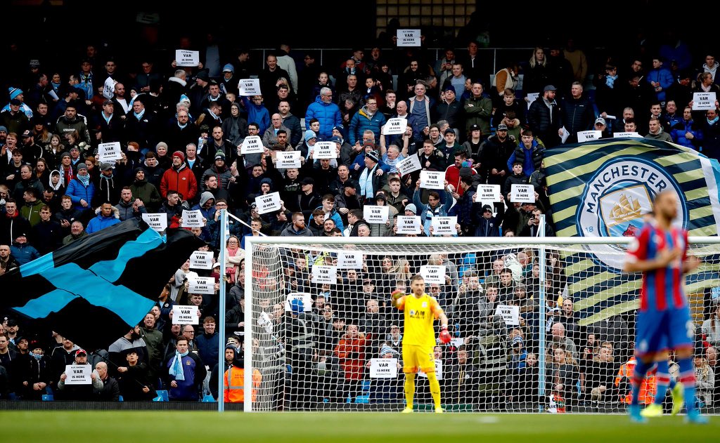 theDOFootball's tweet image. “R.I.P. FOOTBALL
           VAR
        IS HERE
#RESPECTFANS”

Manchester City 🔵 fans on VAR #MCICRY.