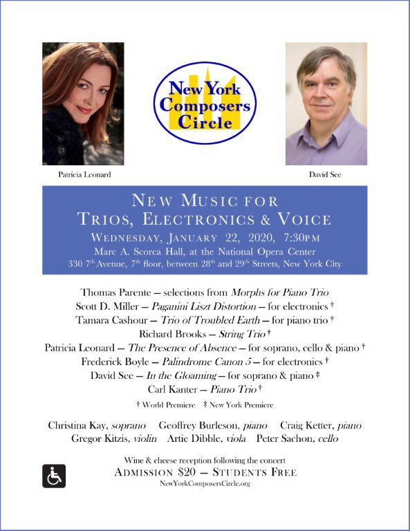 Composeretta's tweet image. Join me for the world premiere of THE PRESENCE OF ABSENCE Jan 22 in NYC #EnoughIsEnough #NeverAgain