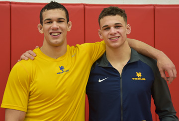 Brothers Luke and Mac Stout together after winning their respective weight classes at the #AlleghenyCounty wrestling championships.