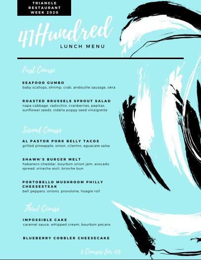 TabletopMediaGp's tweet photo. Yay for #TriangleRestaurantWeek starting this coming up Monday, Jan. 20th! @41HundredLounge has a delicious menu set for the week including dishes like Al Pastor Pork Belly Tacos, Seafood Gumbo, and more. 😍 

#TabletopTalk https://t.co/zbXai6YOXm
