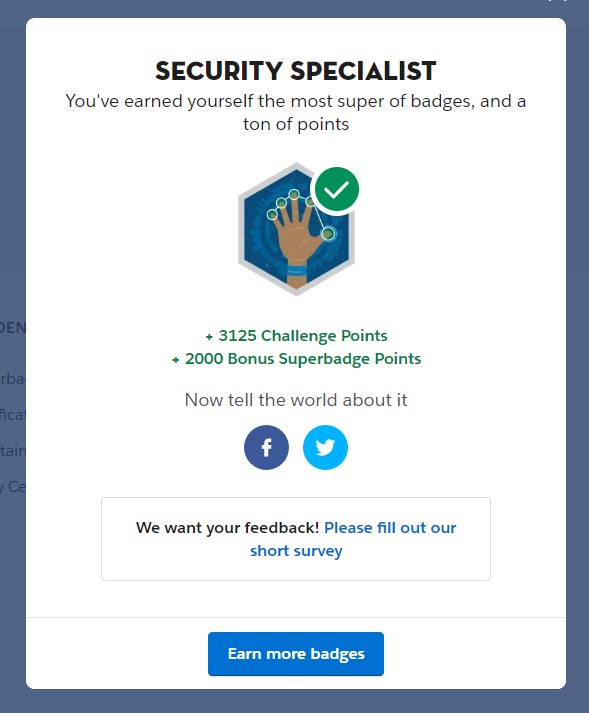Successfully completed my second #Superbadge. 
Security Specialist 🥳 

<a href="/trailhead/">Trailhead</a> #Salesforce
#TrailheadQuests
#trailblazing
