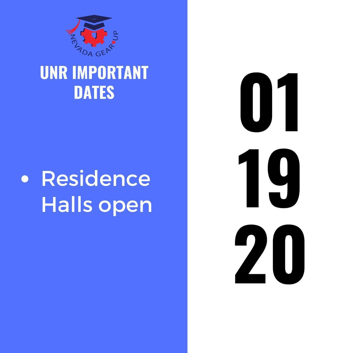 Residence Halls open🏠 
#GearUpWork #UNR #unrimportantdates #dormlife
