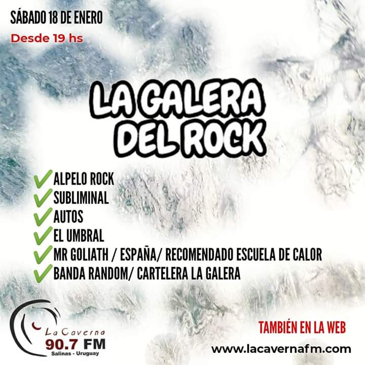 GaleraDelRock's tweet photo. Buenas amigos! Hoy sábado 18 de enero desde las 19 hs #LaGaleraDelRock en el aire de  La Caverna FM 90.7

Muchas bandas presentando nuevo material
También estamos en
🔥TuneIn La Caverna Uruguay y
🔥 https://t.co/Tp3tGAOeAv
🔥https://t.co/BNEWlMvCJ8 https://t.co/q1CWoS3Psg