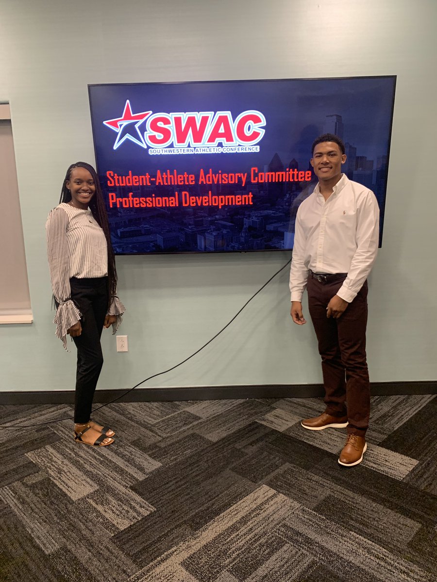 BRAVESSAAC's tweet photo. Our SAAC president and social media coordinator representing Alcorn this weekend in Dallas, Texas. @BRAVESSPORTS #SWACSAAC #FearTheBrave https://t.co/gTTkklpByy