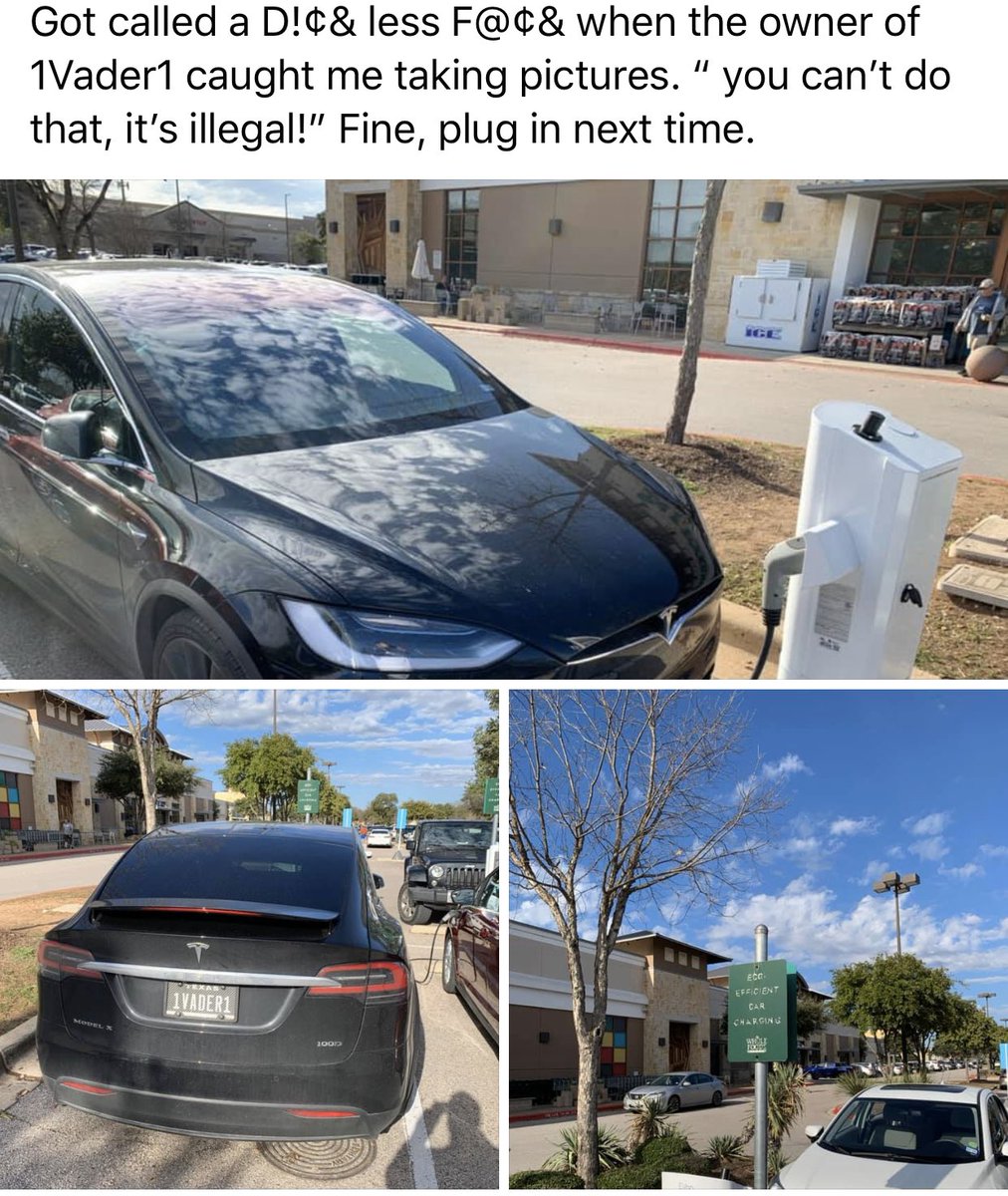 evholes's tweet photo. If you don’t need a charge then please park with the #GasolineCars.  Please don’t block the EV Charging stations.  #1VADER1 #EVHOLE #EVcharger #Tesla #TeslaModelX #EVHOLES #J1772 https://t.co/n2IsOBS6g2 @ivebeeniced @elonmusk @TeslaModelX https://t.co/fsIogMEUni