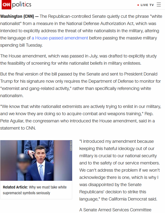 Is it not worth asking if Republicans are moving too far right when:Republicans responded to the military's white nationalism problem by removing the words "white nationalism" from the screening process?