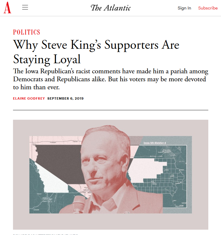 Is it not worth asking if Republicans are moving too far right when:Steve King's blatant white nationalism wasn't enough to earn Trump's or even most of his voters' unequivocal condemnation and loss of support?