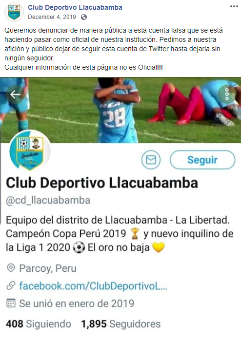CDLlacuabamba's tweet photo. @cd_llacuabamba Se hace recordar que el único medio autorizado acerca de las noticias del #DeportivoLlacuabamba es su página de Facebook: https://t.co/VmsTjNt33N. Se les comparte el comunicado oficial del club acerca del tema: https://t.co/F2GKholUU1 https://t.co/1Cv51WmE3c