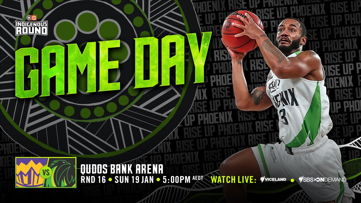 💚🖤 IT'S GAME DAY! 💚🖤 We'll be wearing our Indigenous jersey this afternoon as the Kings host their Indigenous Round game. 🆚 - @SydneyKings 📍- Qudos Bank Arena ⏰ - 5:00PM AEDT 📺 - @SBSVICELAND + @SBSOnDemand + @Twitch_ANZ + @NBL TV #RiseUpPhoenix #Heartland #NBL20