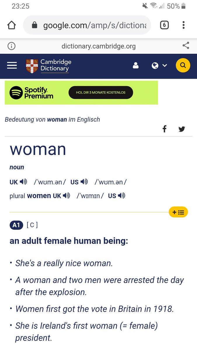 TalaMarie's tweet photo. @Mua_Dante @goregirlfx Sooo this is the Definition of woman according to Cambridge. A woman is a "Female Human Being". No Talk about being born with specific gender traits or having to choose weither to have kids or not. So stop acting like a little kid and get ur act 2gether hun 😘 https://t.co/MgBrEnHkDm