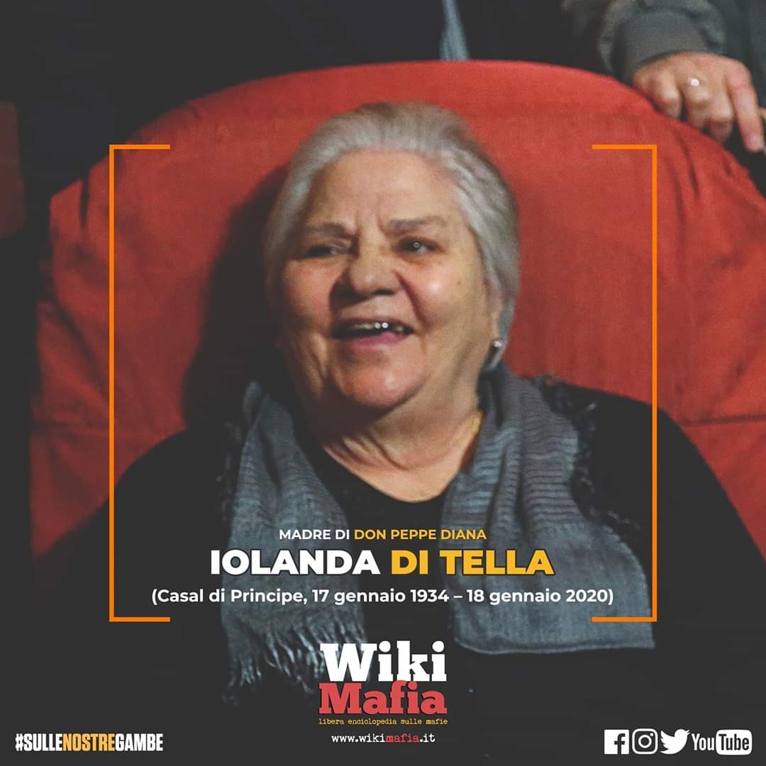 Aveva un sorriso dolcissimo, nonostante tutte le lacrime versate per la morte così violenta di suo figlio. 

#IolandaDiTella, madre di #donPeppeDiana, ci ha lasciati oggi, a 86 anni. Perdiamo una nonna. Condoglianze alla famiglia. Ciao Iolanda 😥

#sulleNostreGambe
