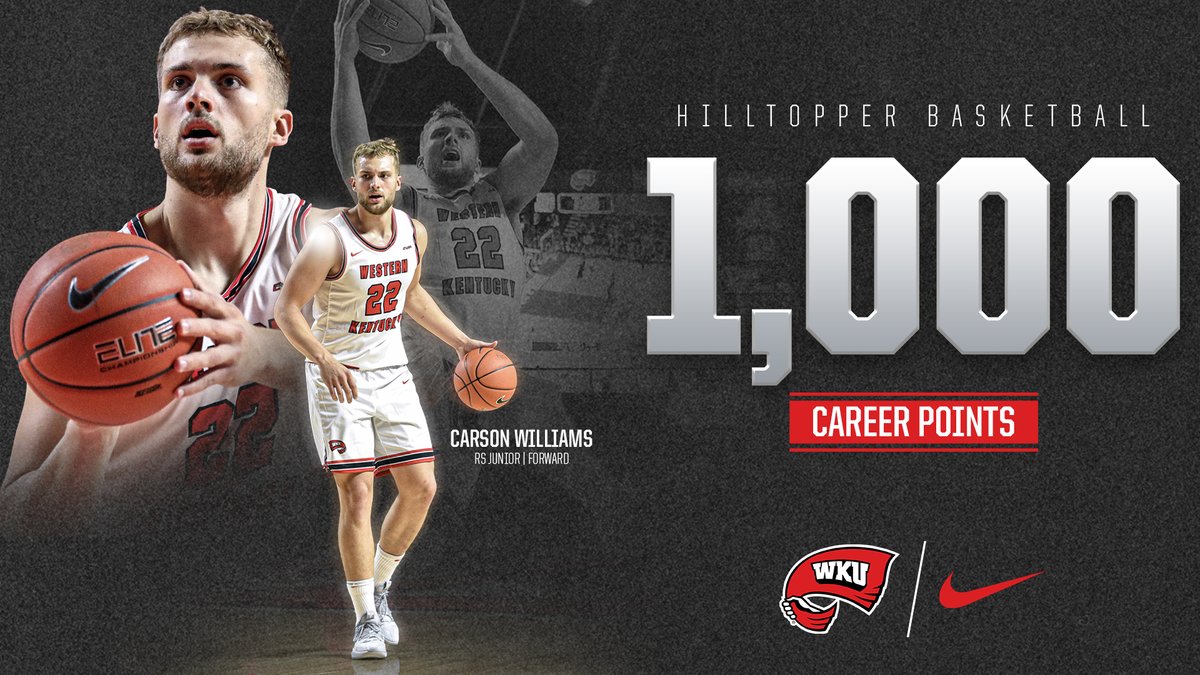 WKUBasketball's tweet photo. With his last 3-pointer, Carson Williams has reached 1,000 points for his career! Many more to come! 

#GoTops https://t.co/sAWC11dkca