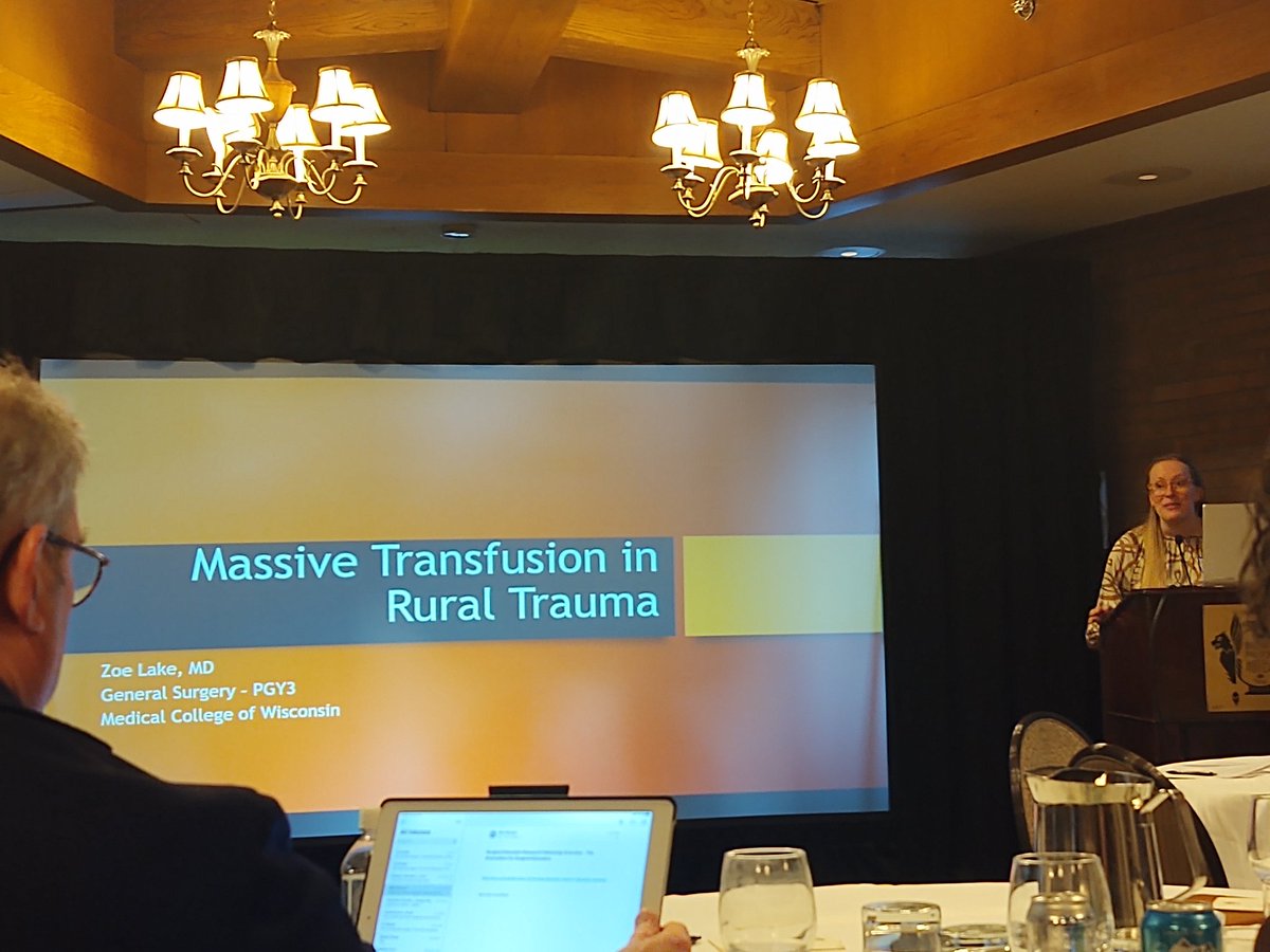 DrSabha's tweet photo. Dr. Zoe Lake @MCWSurgery discusses massive transfusion protocols in rural trauma (>10units) #ruralhealth #NPRSS20 https://t.co/e2vkZS5CM4