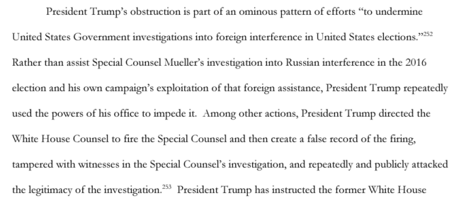 charlie_savage's tweet photo. Interesting to see Mueller/Russia investigation cited in the House brief after House opted not to impeach over that stuff. Argues a pattern: Asking Russia to hack Clinton is like pressuring Ukraine to label Biden a crook. Obstructing Mueller is like obstructing House inquiry. https://t.co/hHOiJspDqq