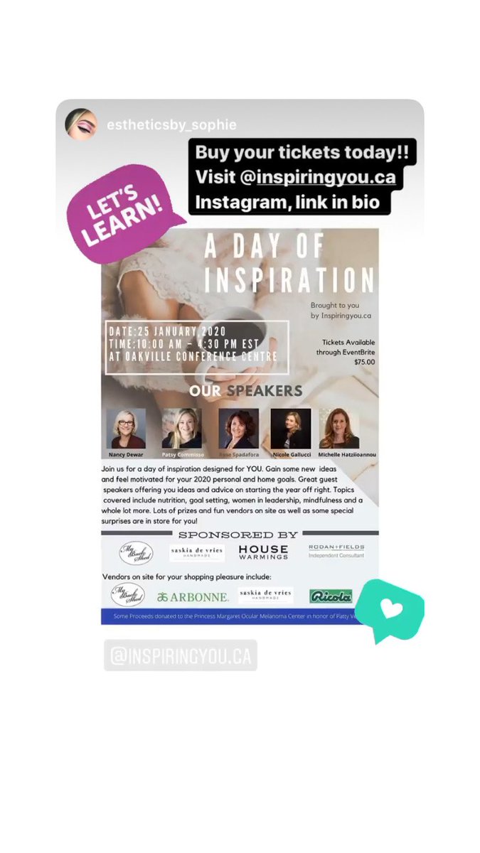 Join us for a day of inspiration on January 25th! Great speakers, vendors on site and lunch included! Tickets on Eventbrite see you at the Oakville Convention Centre. @kimfitzpatrick@michelehatz