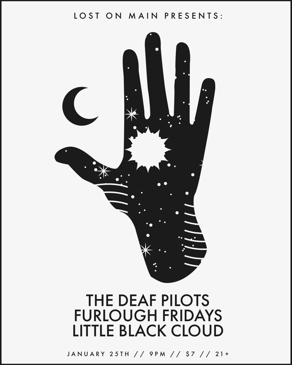 blackcloudband's tweet photo. 🎶 💥 O N E  W E E K  A W A Y ! 💥 🎶 
•
•
1/25: Lost on Main w/ Furlough Fridays &amp; @TheDeafPilots 
•
•
#littleblackcloud #furloughfridays #thedeafpilots #lostonmain #bandpractice #firsttofeelit #rocknroll #garagerock #punkblues #punk #rock #alternative #localmusic #band https://t.co/PCn2Le1w9n