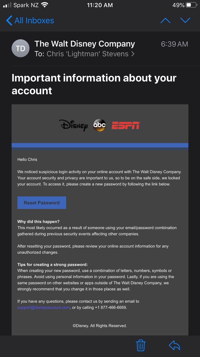 LadTwentyFour's tweet photo. @disneyplus Have got this email from “ Member.Services@DisneyAccount.com” twice in the last week. It must be fake because my account is working just fine?🤷🏼‍♂️ https://t.co/cRvROhNbYL