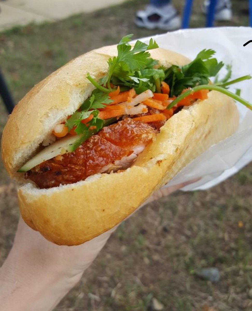 Crispy pork belly Banh Mi on a freshly baked crispy and flaky baguette. We are open tomorrow Sunday 9/15. Look for our banner in front of 1300 Buck Jones Rd..
11am-4pm or until sold out
Picture by Eli K.

#banhmi #raleighnc #carync #wraloutandabout #raleighfoodie #raleighfoodies