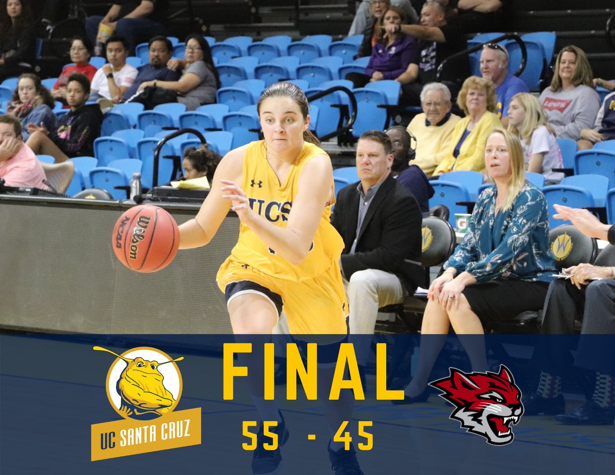 UCSCAthletics's tweet image. Final From Chico- Ashley Kowack's 25 points lead UC Santa Cruz to a wire-to-wire win at the Division II Wildcats.
Emily Mitchell adds 11 points &amp;amp; kaylee Murphy adds 14 rebounds, 2 blocks and 2 steals.
Way to go, team!
#goslugs #NoKnownPredators #NCAAD3