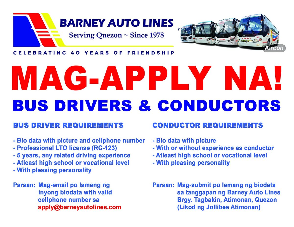 BarneyAutoLines's tweet photo. Wanted Drivers &amp; Conductors. Apply Na! See details below ✌️ https://t.co/EvUoZ4ZHGK