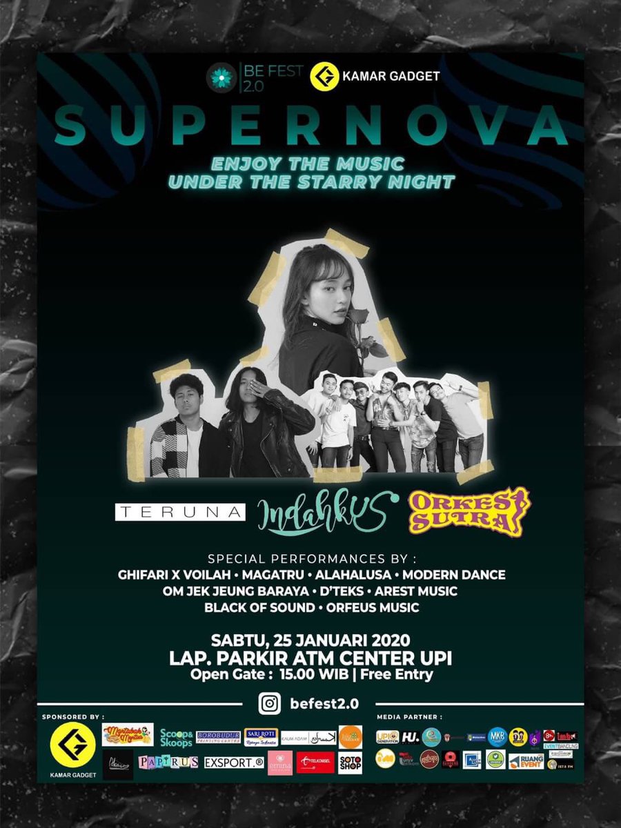 📢Business Education Proudly Present📢
Business Education Festival (BEFEST) 2.0 "SUPERNOVA" 
🎵ENJOY THE MUSIC UNDER STARRY NIGHT🎵
___

___
📆 SATURDAY, 25 JANUARI 2020
🕒 15.00 - End
📍 Lap. Parkir ATM Center UPI
___
FREE ENTRY
