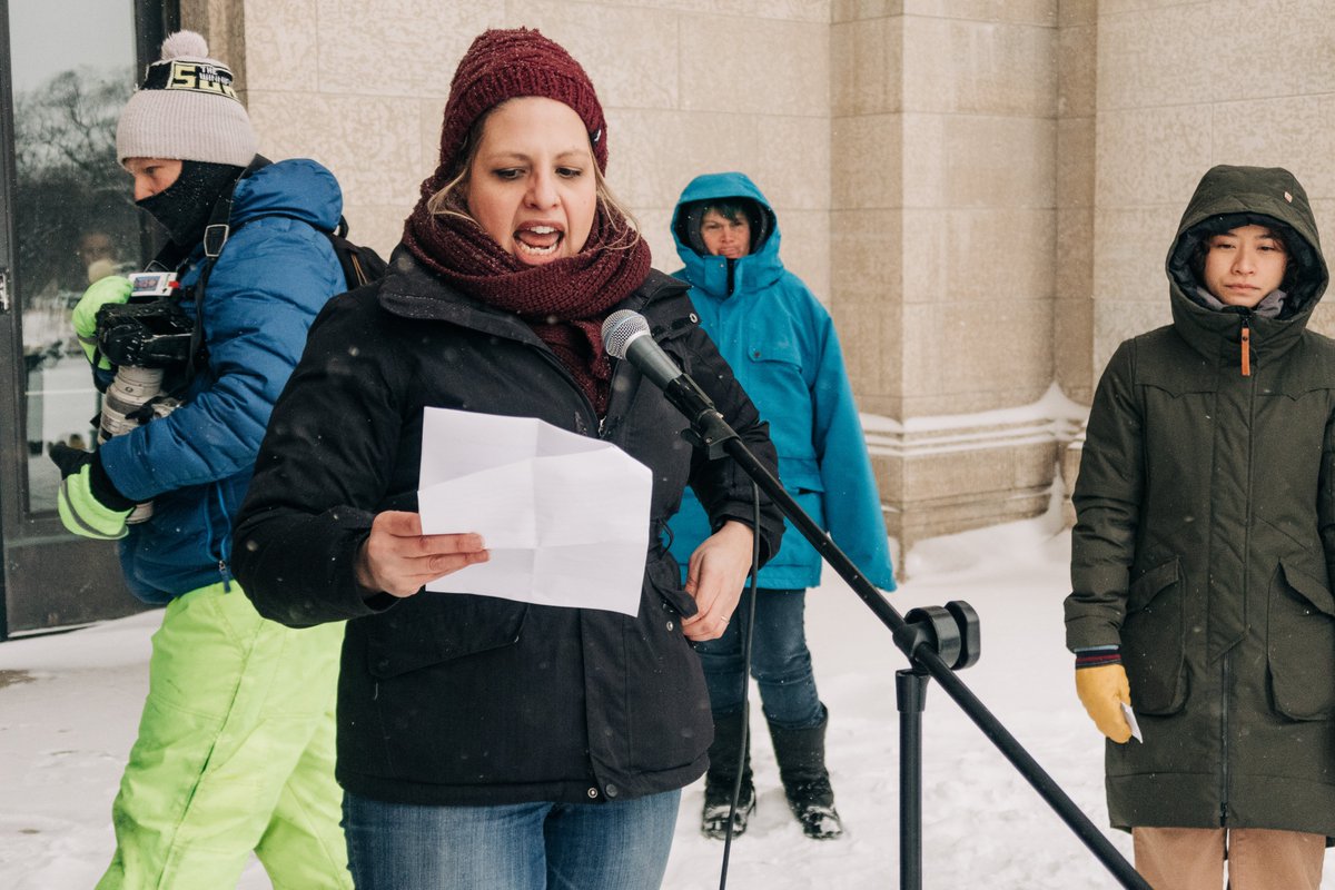 WinnipegMarch's tweet photo. Women's March on Winnipeg 2020 was a roaring success. Over a hundred attendees braved snowfall and extreme cold to march with us this morning! https://t.co/MHC8b7zoVM